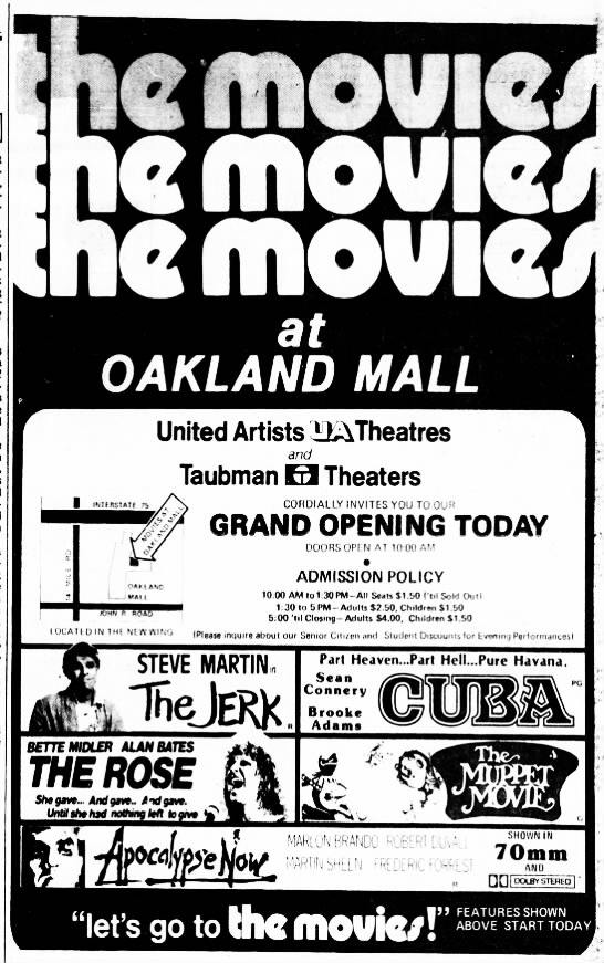 Movies at Oakland Mall - Dec 1979 Grand Opening Ad (newer photo)